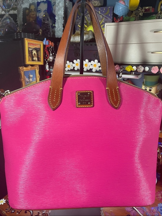 Dooney & Bourke Handbags - Dooney & Bourke Hot Pink Leather Domed Satchel with Brown leather Handles